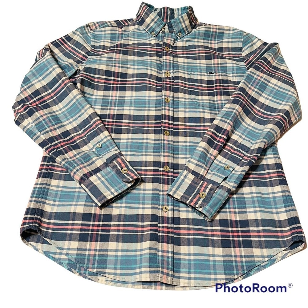 Vineyard‎ Vines men's blue plaid slim fit tucker shirt size small.
